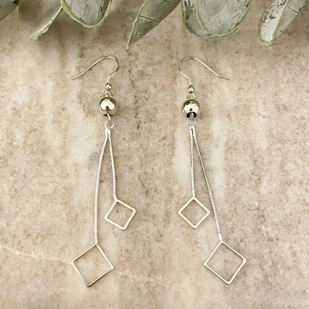 925 Sterling Silver Dangle Drop Earrings Geometric Earrings Long Tassel Earring